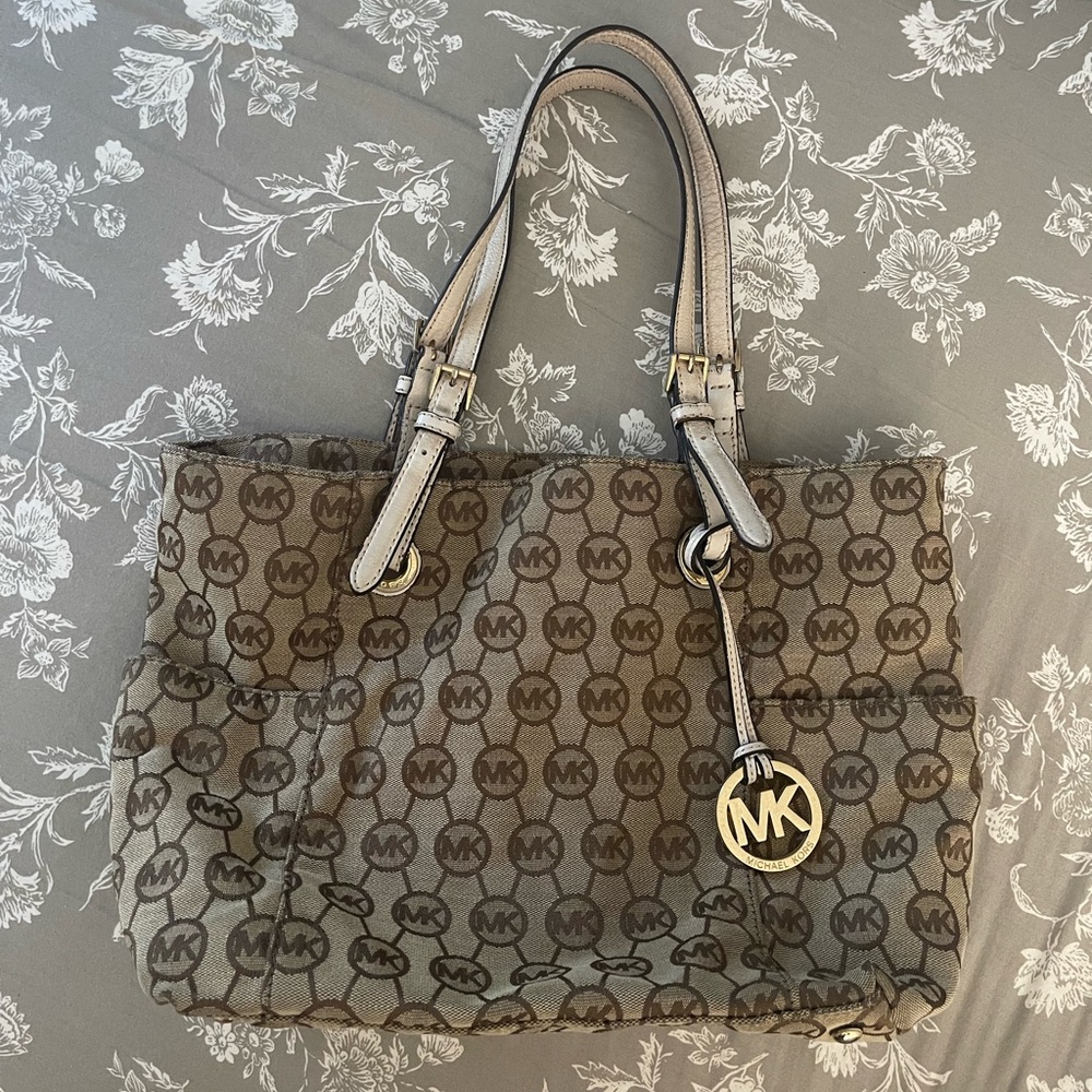 Michael Kors Bag - Brown and Cream Jet Set Tote Purse